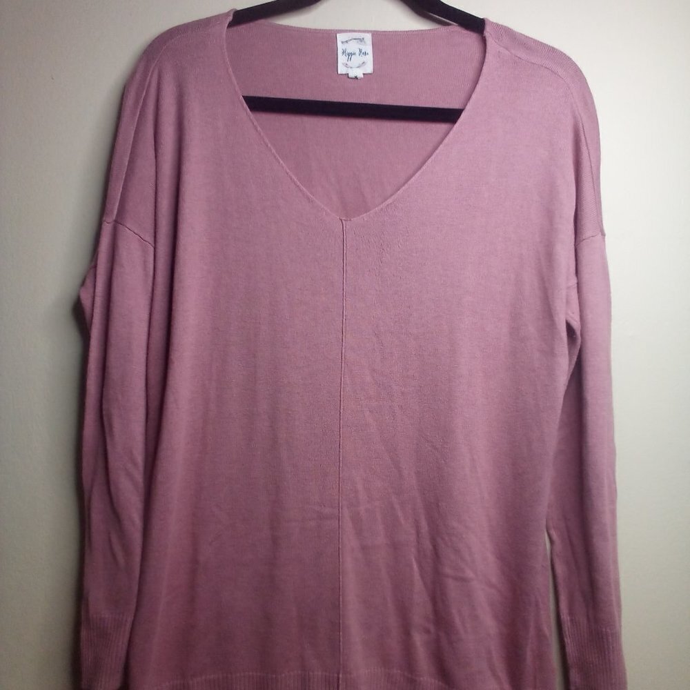 Hippie Rose Sweater M Juniors Long Sleeve V-Neck Pink Purple